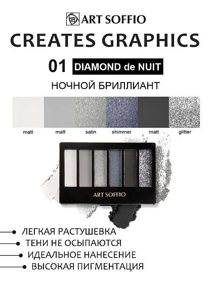 Палетка теней для глаз Art Soffio Creates Graphics - 01 Ночной бриллиант
